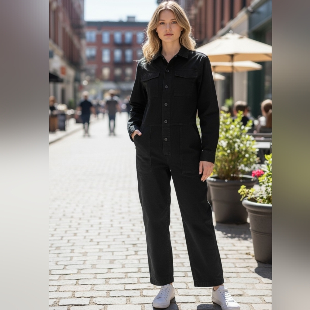 Everlane Black Utility Button-Front Jumpsuit - image 1